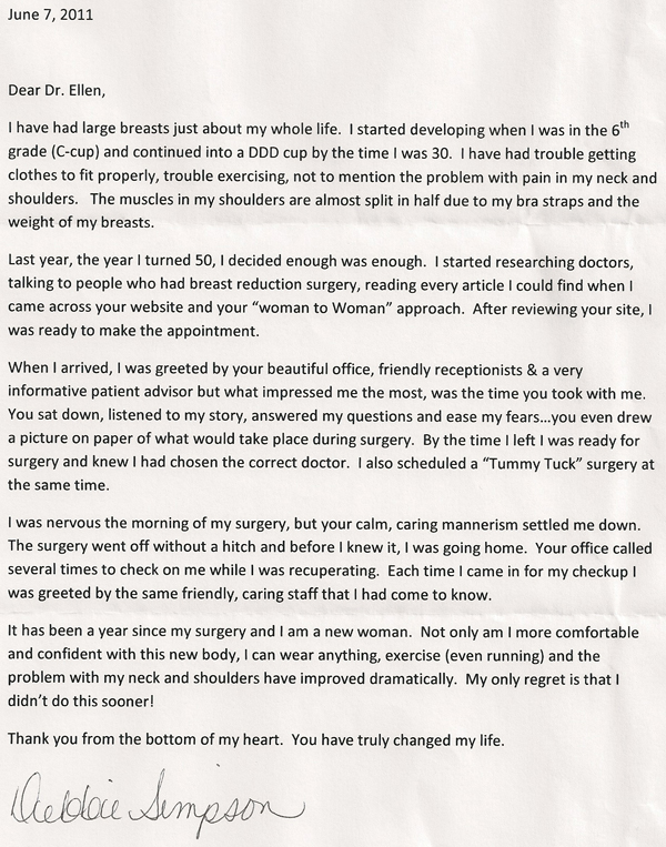 Ellen - Patient Testimonial Letter